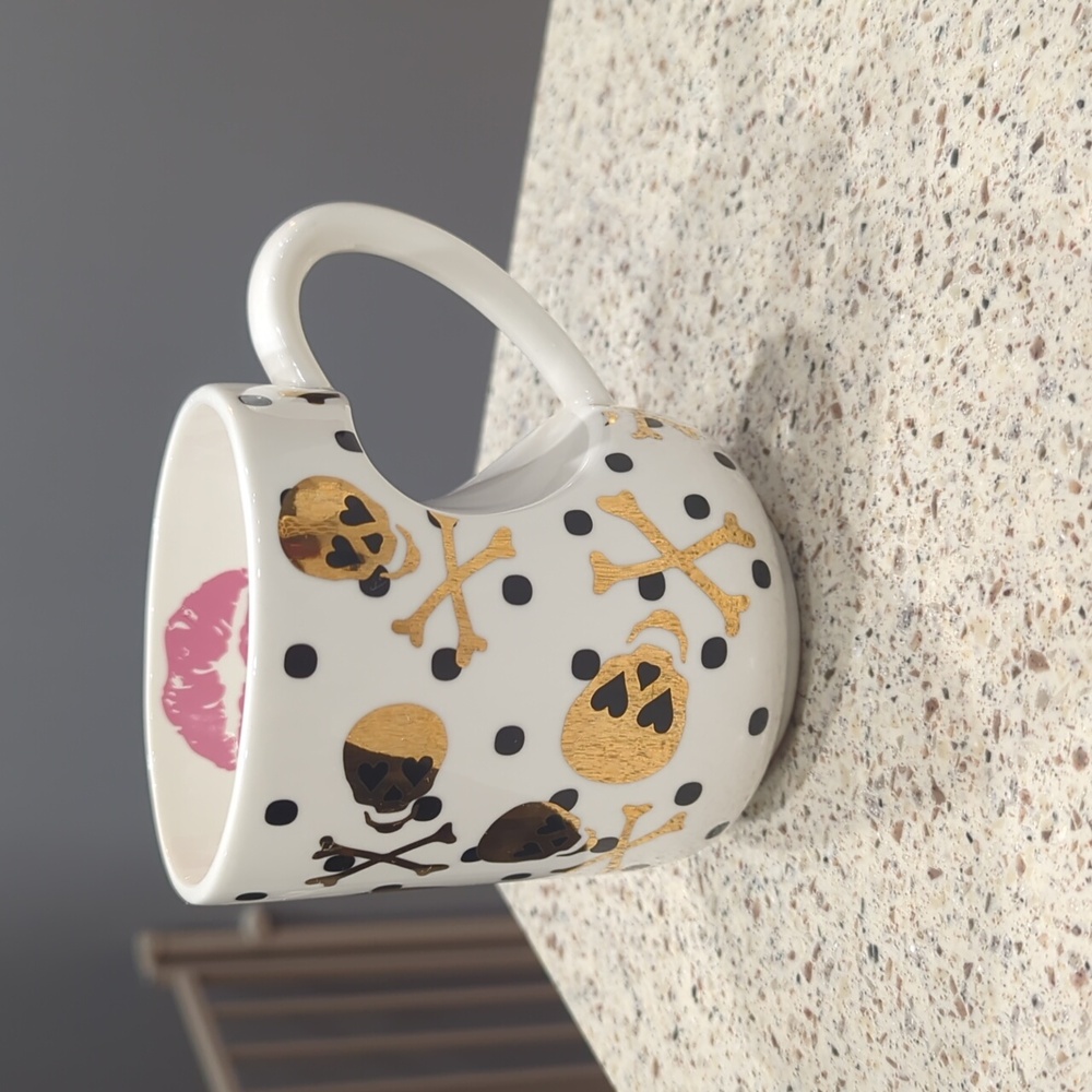Betsey Johnson Polka Dot Skull Mug